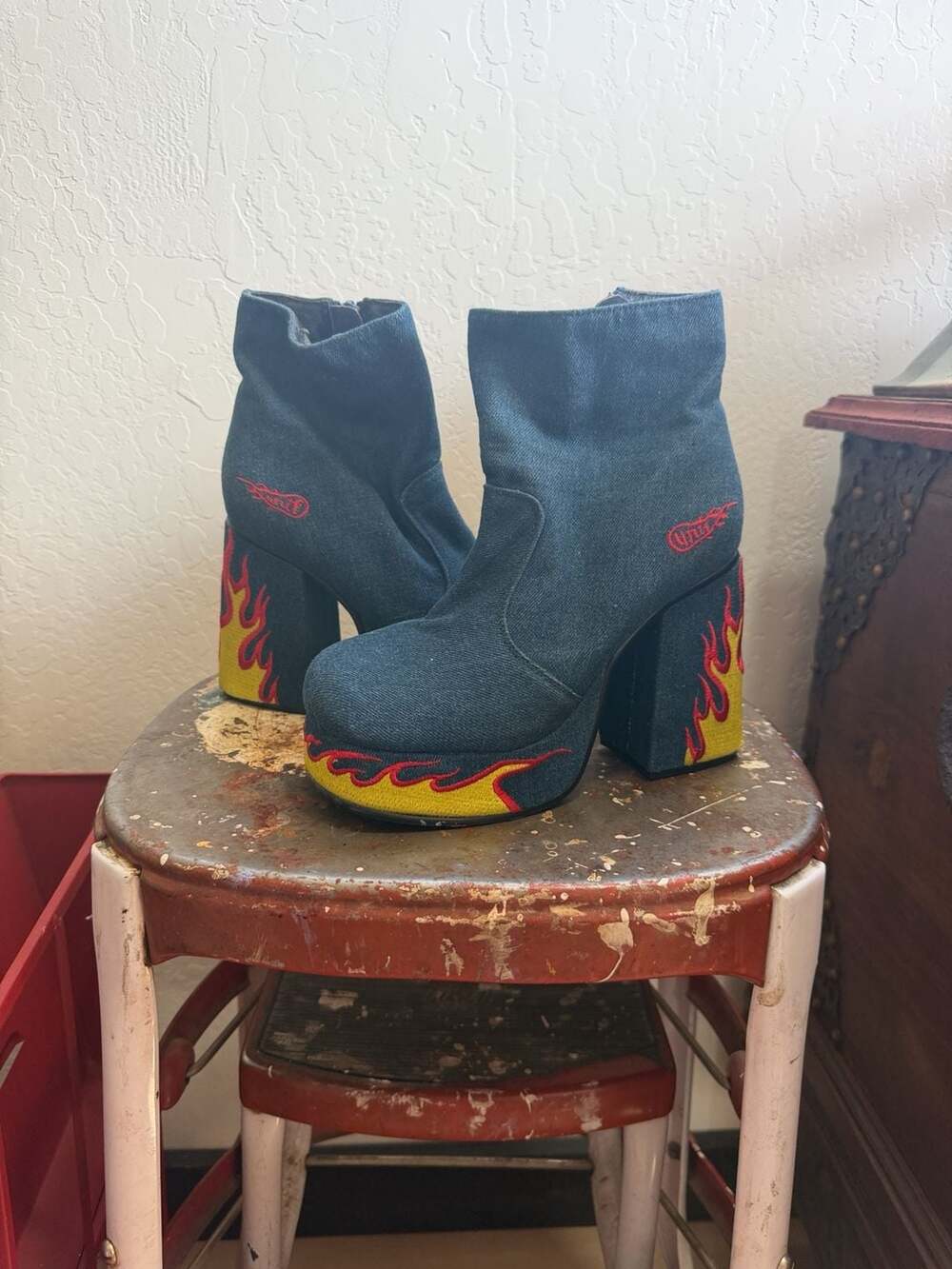 Unif Flame Platform Ankle Boots Size 6 Denim Blue